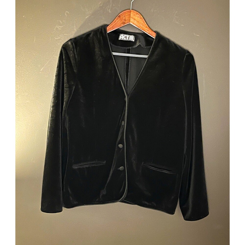ACT III Women's Black Button Front Lined Pocket Blazer Jacket Size M